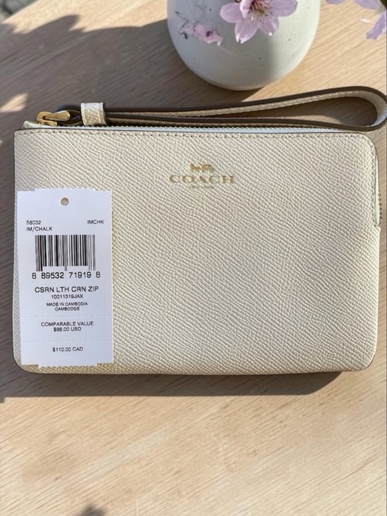 Coach Handbags - Coach Chalk Cream Leather Zip Wristlet with Gold Hardware